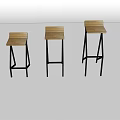 Three Modern Bar Stools With Wooden Seats And Black Metal Legs On White Background