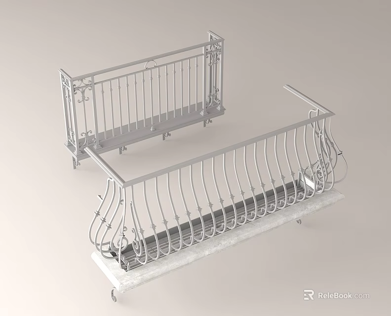 Ornate Metal Railings With Curved Bars And Intricate Designs For Balconies And Staircases 3d model 
