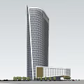 Modern High Rise Hotel Building With Glass Curtain Wall And Unique Tower Design