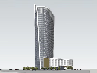 Modern High Rise Hotel Building With Glass Curtain Wall And Unique Tower Design 3d model