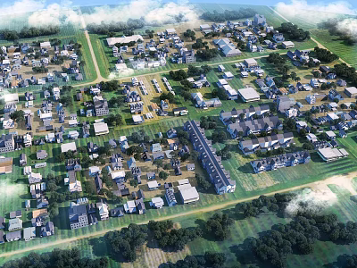 Detailed Aerial View Planning of Residential Layout With Green Spaces And Trees 3d model