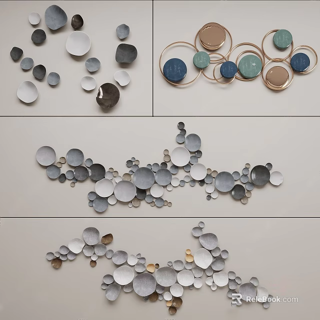 Modern Circular Wall Decor With Various Sizes Metallic And Colored Discs Arranged Artistically 3d model 