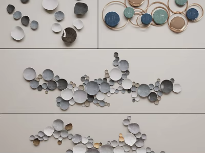 Modern Circular Wall Decor With Various Sizes Metallic And Colored Discs Arranged Artistically 3d model