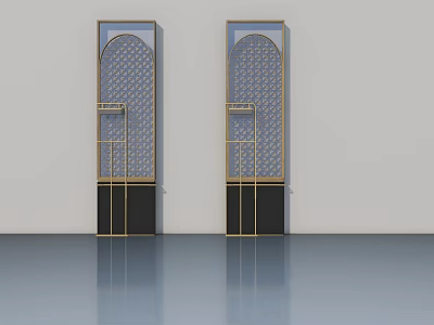 Elegant Modern Swing Doors With Gold Frame Glass Panel And Geometric Pattern 3d model