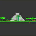 Lush Green Scenic Landscape With White Pyramid Structure And Surrounding Colorful Trees