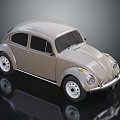 Light Brown Classic Volkswagen Beetle With Rounded Body White Wheels And Black Background Reflection