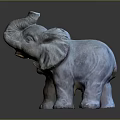 Decorative Elephant Sculpture With Raised Trunk And Detailed Gray Texture
