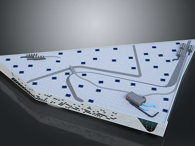 Cartoon Circuit Board Scene with Gray Wires Blue Components and Connector on White Surface 3d model