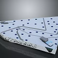 Cartoon Circuit Board Scene with Gray Wires Blue Components and Connector on White Surface