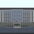 Modern Office Building With Large Glass Windows Light Colored Facade And Spacious Entrance Courtyard