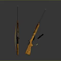 Vintage Rifles With Wooden Stocks Scope Long Barrel And Bullets