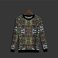 Wooden Clothing Hanger With Colorful Patterned Sweater On Gray Background