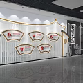 Traditional Chinese Culture Education Reception Area With Fan Shaped Background Wooden Counter And Plants