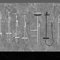 Various Modern Shower Heads Displayed On Gray Wall With Different Styles 3d model