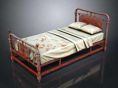 Vintage Metal Bed With Carved Headboard Footboard And Light Colored Sheets 3d model