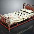 Vintage Metal Bed With Carved Headboard Footboard And Light Colored Sheets