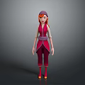3D Female Character With Red Hair Purple Outfit Headscarf And Stylized Design