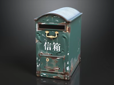 Vintage Green Mailbox With Rustic Finish And Chinese Character Design 3d model