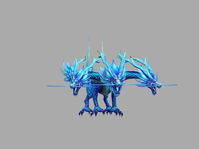 Mythical Three Headed Blue Dragon Game Movie Character With Crystal Ice Design 3d model