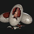 Realistic Cracked Egg With Baby Dinosaur And Surrounding Eggs On Black Background