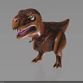3D Tyrannosaurus Rex Model with Orange Body Dark Spots Standing Fierce Expression on Black Background