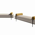 Modern Footstool With Beige Upholstery Yellow Cushions And Black Metal Legs