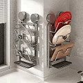Wall Mounted Kitchen Rack With Glass Bowls Plates And Wooden Cutting Board