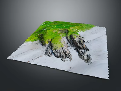 Natural Landscape With Green Grass Rocky Outcrops And White Sandy Area 3d model