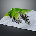 Natural Landscape With Green Grass Rocky Outcrops And White Sandy Area