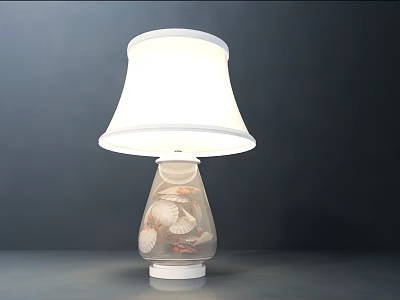 Elegant Table Lamp With White Lampshade And Transparent Base Featuring Seashells 3d model
