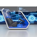Futuristic McLaren Simulation Seat With Interactive Display And Car Blueprint Background