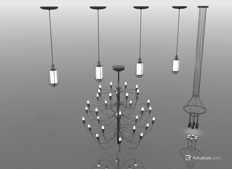 Stylish Modern Chandeliers With Different Designs Multiple Bulbs And Sleek Structures For Home Lighting 3d model 