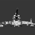 White Mechanical Military Equipment Model With Long Gun Barrel And Wheels