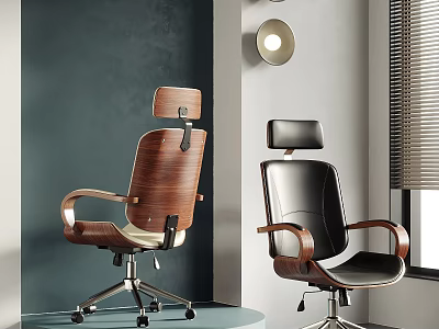 Modern Office Chairs With Wooden Frame And Black Leather Design Ergonomic Armrests In Modern Interior 3d model