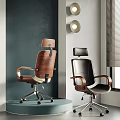 Modern Office Chairs With Wooden Frame And Black Leather Design Ergonomic Armrests In Modern Interior