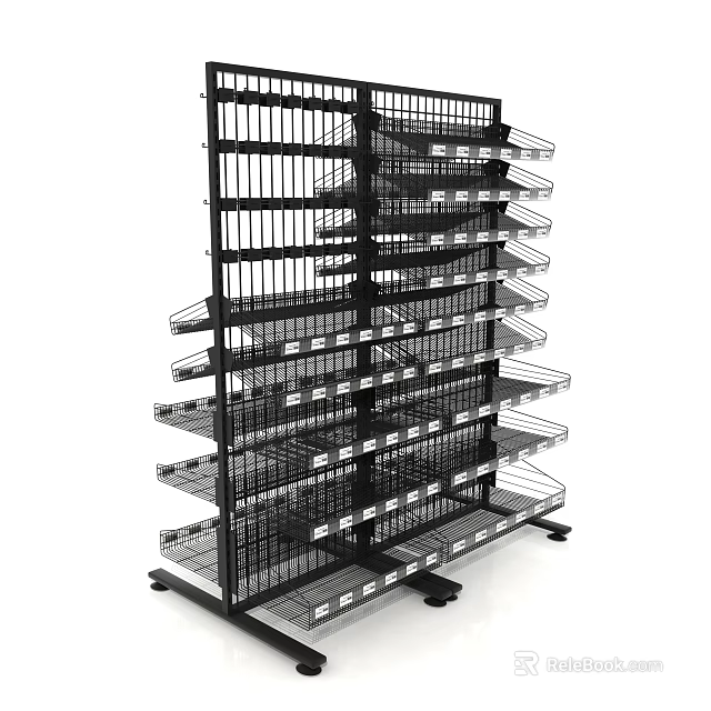 Multi Tier Metal Display Shelf With Grid Design For Retail Merchandise Storage 3d model 