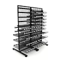 Multi Tier Metal Display Shelf With Grid Design For Retail Merchandise Storage