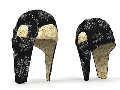 Two Black Earflap Hats With Floral Patterns 3d model Two Black Earflap Hats With Floral Patterns 3d model