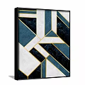 Modern Abstract Geometric Wall Art With Blue Gold Black White Patterns 3d model