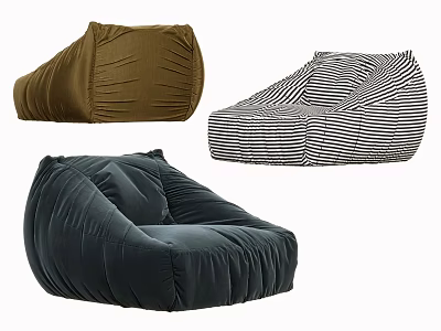Comfortable Bean Bag Chair In Brown Black White Stripe And Navy Blue Soft Fabric 3d model