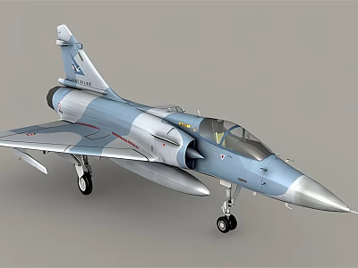 Light Blue And Gray Fighter Jet With Sharp Nose Cockpit And Extended Landing Gear 3d model