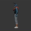 Anthropomorphic Rabbit Character In Blue Top Red Scarf Gray Pants And White Shoes