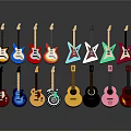 Colorful Electric Acoustic Guitars With Various Styles On 3d model