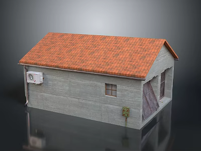 Small House Model With Gray Walls Red Tiled Roof Window Garage Door And Air Conditioner 3d model