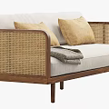 Multi Seater Sofa With Woven Rattan Armrests Wooden Frame And Beige Cushions