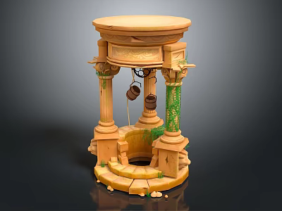 Classical Decorative Pedestal With Columns Round Top Ivy Decorations And Bucket Chain 3d model