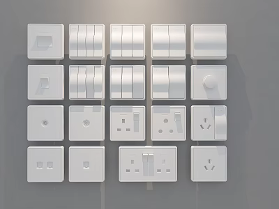 Modern White Switch Panels With Various Types And Multiple Designs On 3d model