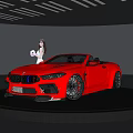 Red Convertible Sports Car With Girl In White Outfit On Black Display Platform