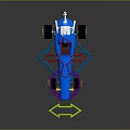 Blue Racing Car Model with Red Frame Black Wheels and Colorful Arrows