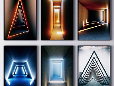Framed Abstract Paintings With Geometric Shapes Neon Lights And Spatial Illusions 3d model